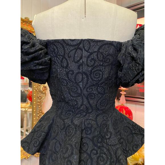 vintage 1980s black brocade 2 piece cocktail suit raul blanco s/m statement 80s - Picture 11 of 13